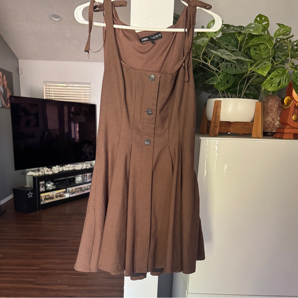 Zara Brown Midi Dress with Button Detail